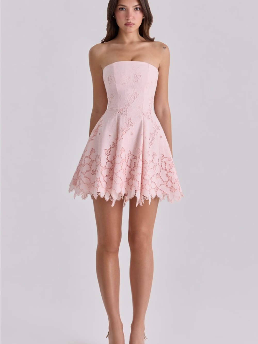 House of CB JEMIMA Pink Strapless Cut Out Broderie Anglaise Mini Dress
